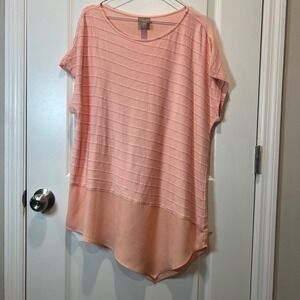 Chicos Pink Textured Hi Low Sheer Hem Tunic‎ Top Size 3